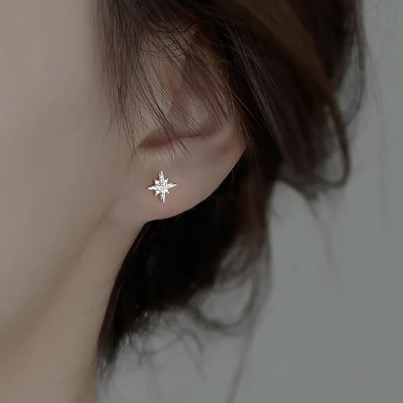 Piccoli squisiti orecchini a bottone con stella ottagonale in argento sterling 925 con zirconi per donne e ragazze, gioielli per feste, accessori per piercing, regali