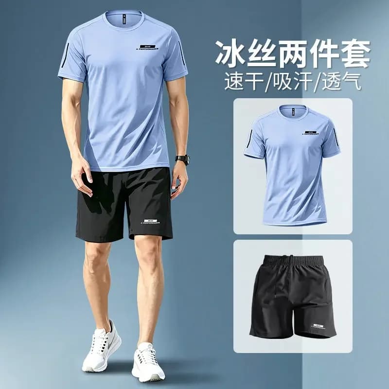 Sports suit men's summer running short-sleeved T-shirt badminton shorts training suit fitness clothes