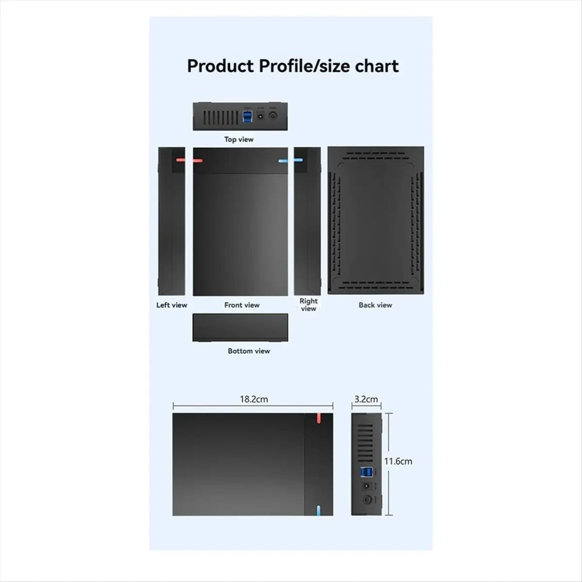 INABEZ Case per HDD da 3.5 Pollici SATA a USB 3.0 - Box Esterno per Disco Rigido, Trasferimento Dati, Compatibile con PC e Laptop, Spina USA