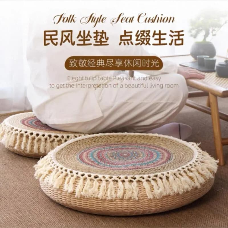 Grass Woven Tatami Cushion Mats Meditation Mats Buddha Worship Kneeling Mats Home Meditation and Seating Yoga Equipment
