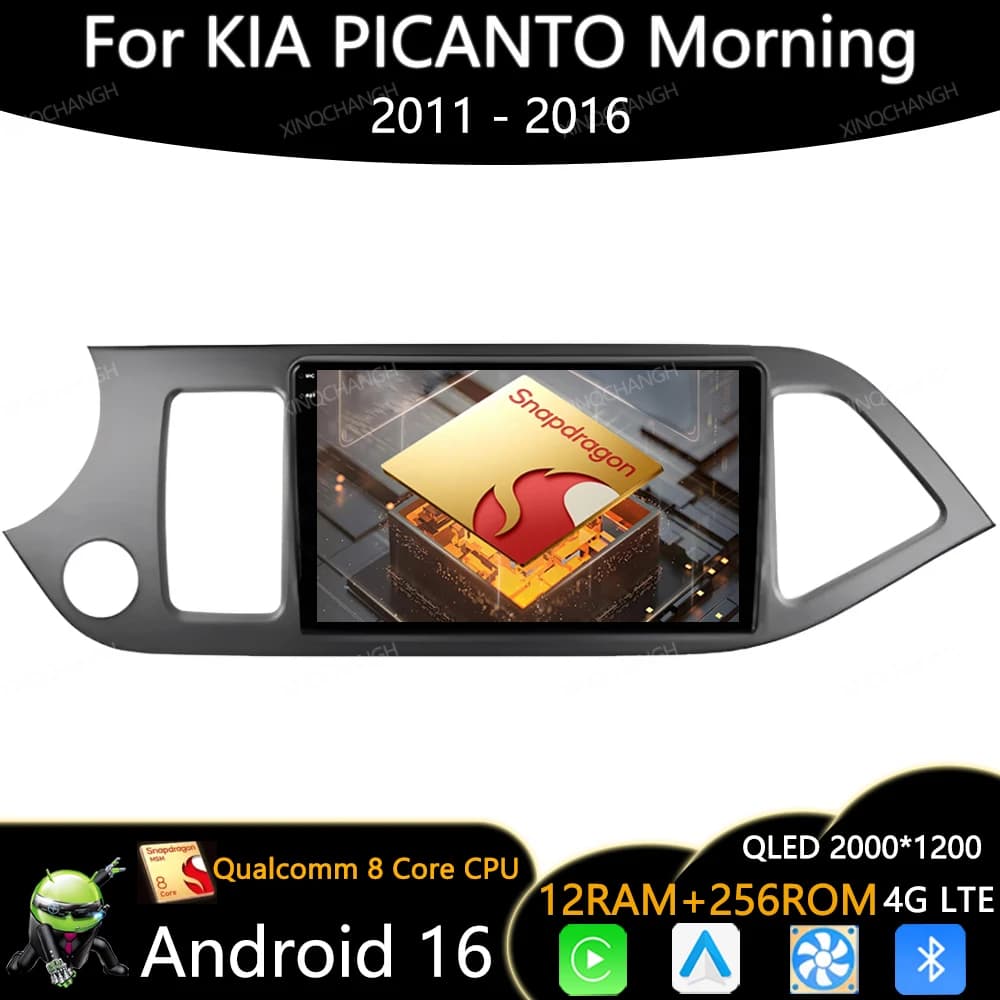 Android 16 Car Radio For KIA PICANTO Morning 2011 - 2016 Qualcomm QLED 4G WIFI 2DIN Multimedia Video Player Carplay Auto BT GPS