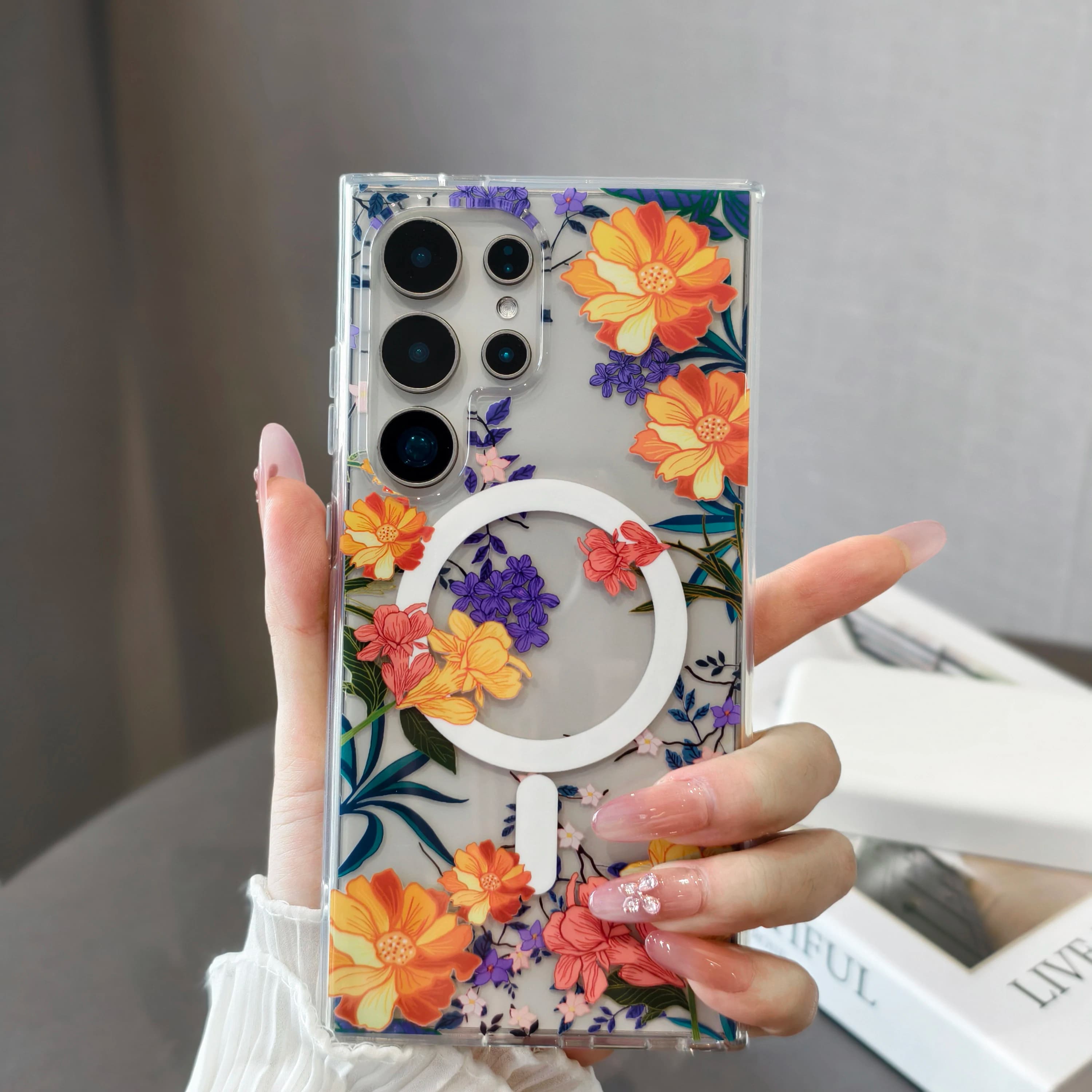 Lussuosa fiore multicolore per Galaxy S25 ultra trasparente con custodia Magsafe per guscio rigido Samsung S24 Ultra S23 FE S25 Plus.