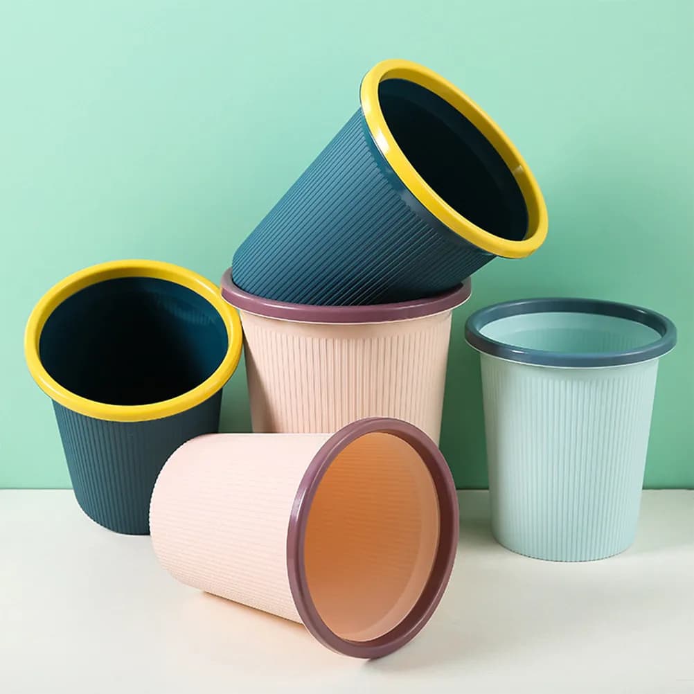 2 Pezzi Cestino per Rifiuti in Plastica con Anello a Pressione, Blu Chiaro, Misura Media, Semplice, Senza Coperchio, per Cucina e Ufficio