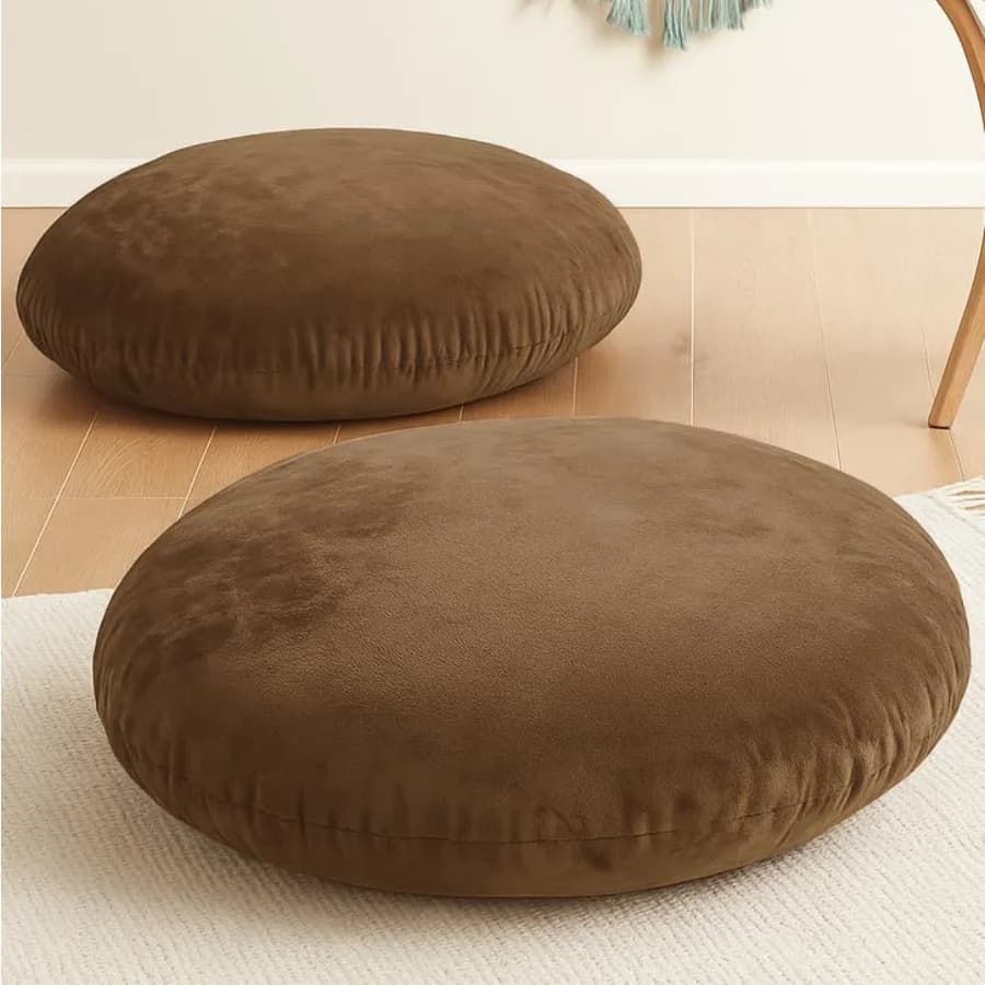 Meditation Cushions Set of 2 Large Round Floor Pillows for Adults with Removable Washable Cover Soft and Supportive Floor Cushi