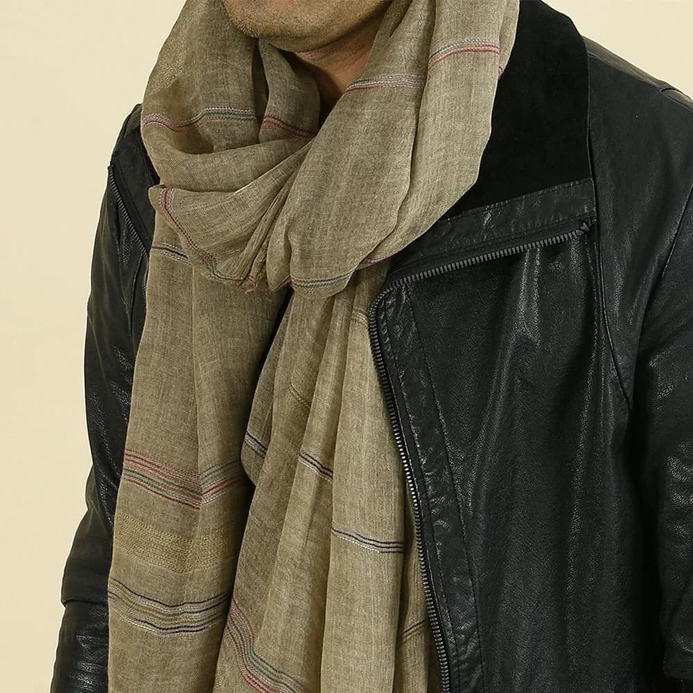 Sciarpa da Uomo alla Moda in Cotone e Lino Tinto in Filo a Righe, Sciarpe da Uomo con Nappe, Sciarpa Lunga, Accessori Maschili Autunno Inverno, Coprispalle