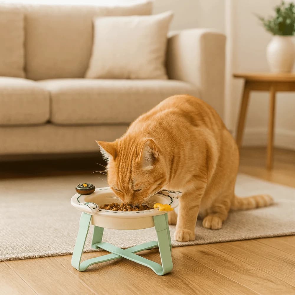 Ciotola per alimenti per animali domestici in ceramica dopamina di grande calibro con supporto Ciotola per animali rialzata Ciotola per acqua per cibo per gatti resistente allo fuoriuscite per gatti e cani