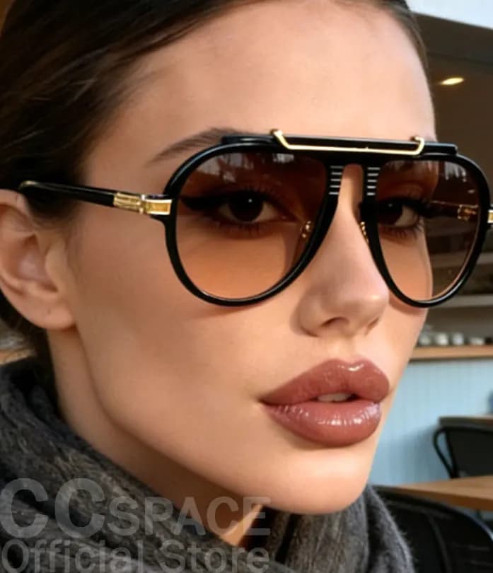 Occhiali da sole pilota oversize di tendenza da donna, di lusso, firmati, con montatura grande, lenti uniche, neri e gialli, da uomo, 2026
