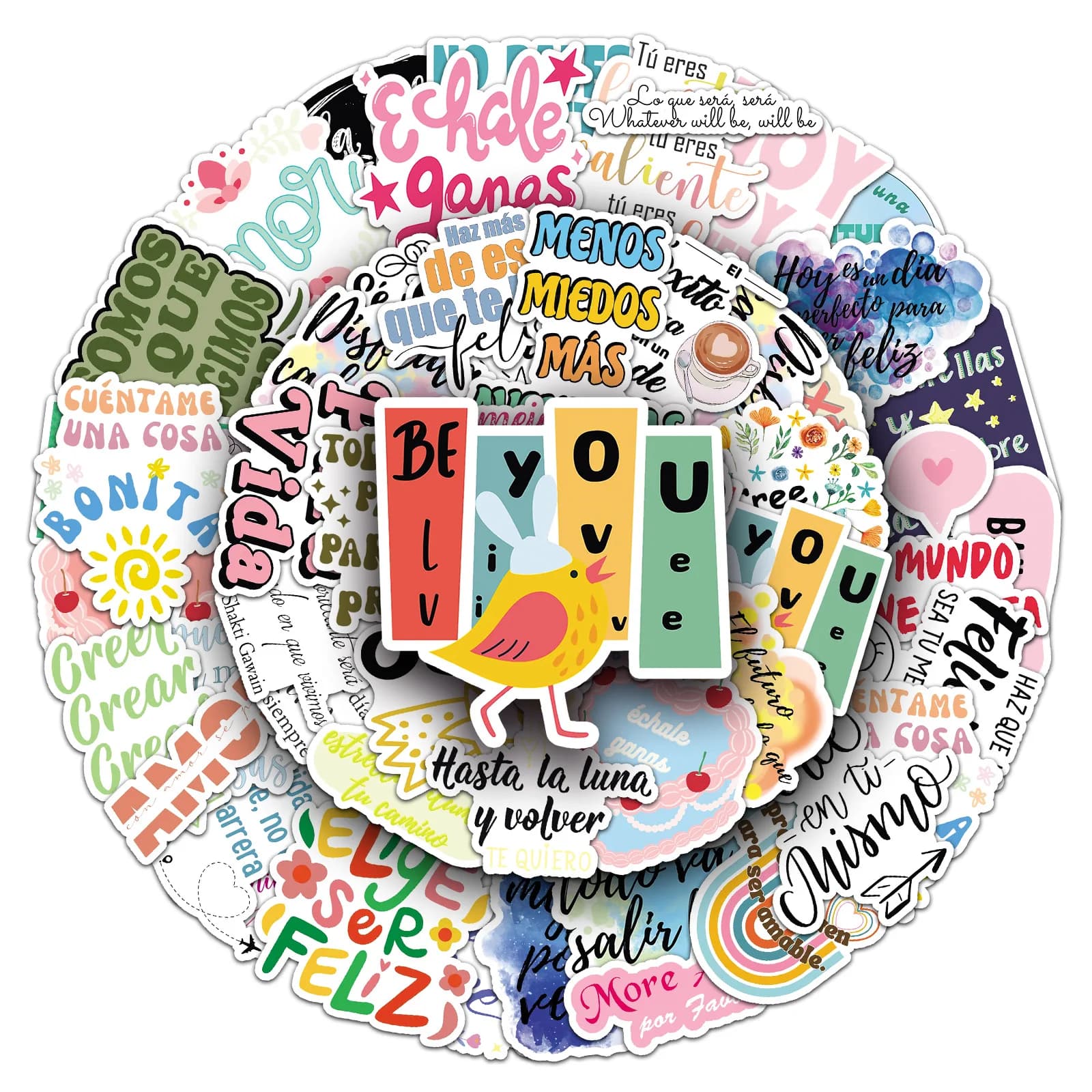 50/100 pezzi adesivi graffiti spagnoli ispiratori frasi di testo decorazione telefono tazza d'acqua adesivi per notebook di cancelleria