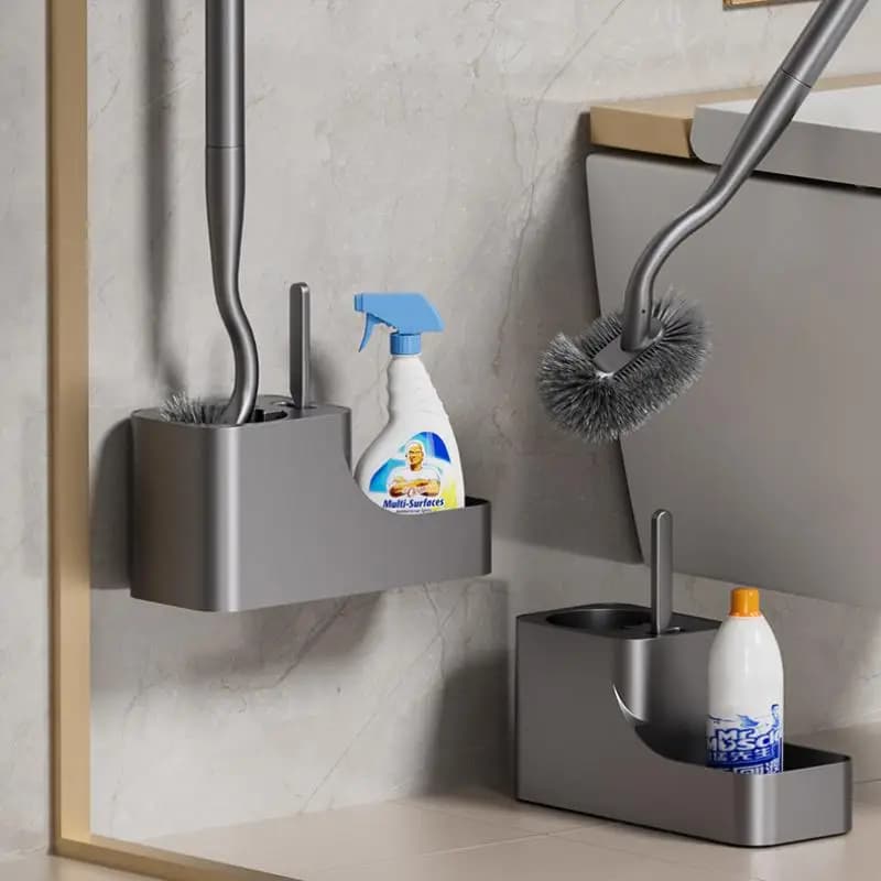 Set scopino quadrato per WC montato a parete, senza installazione di trapano, con spazzola per la pulizia del bagno, utensili domestici