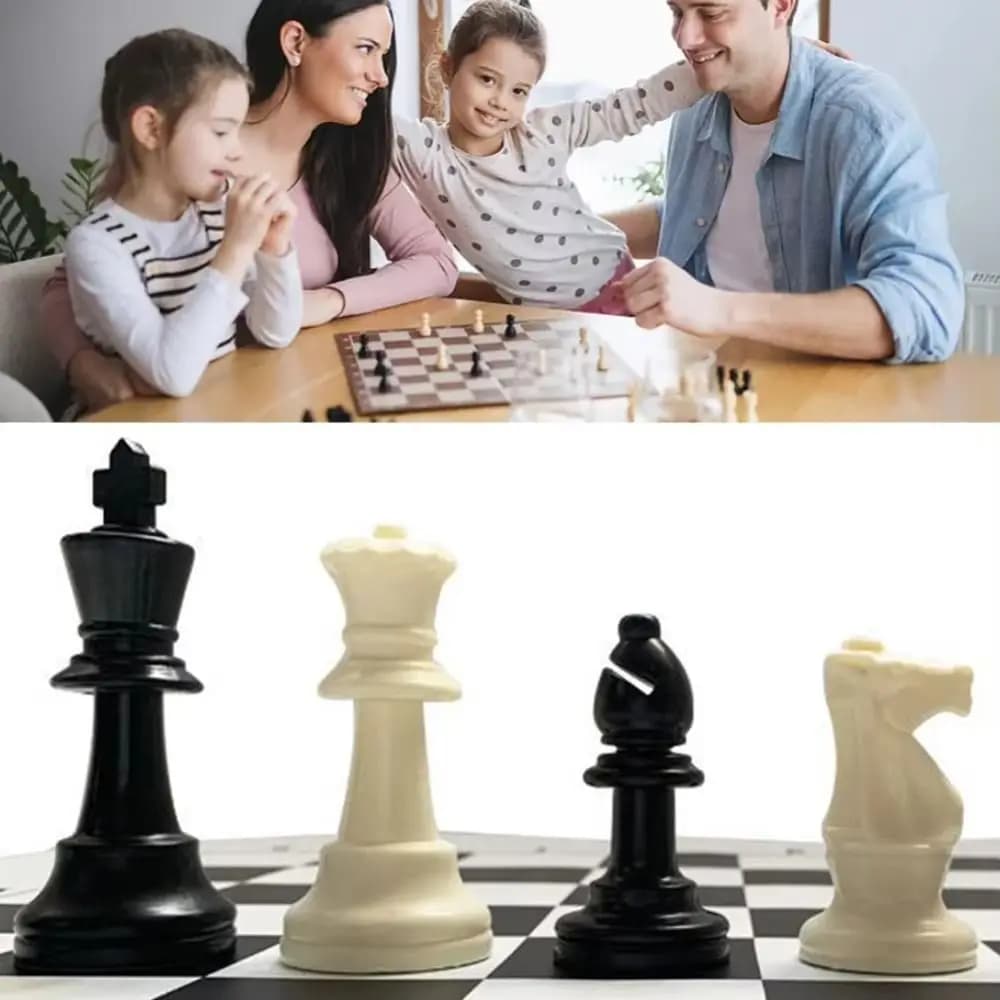 Set di Scacchi Internazionali Bianco e Nero da 32 Pezzi, Set di Scacchi Educativo in Plastica, Gioco di Scacchi Standard per Tornei