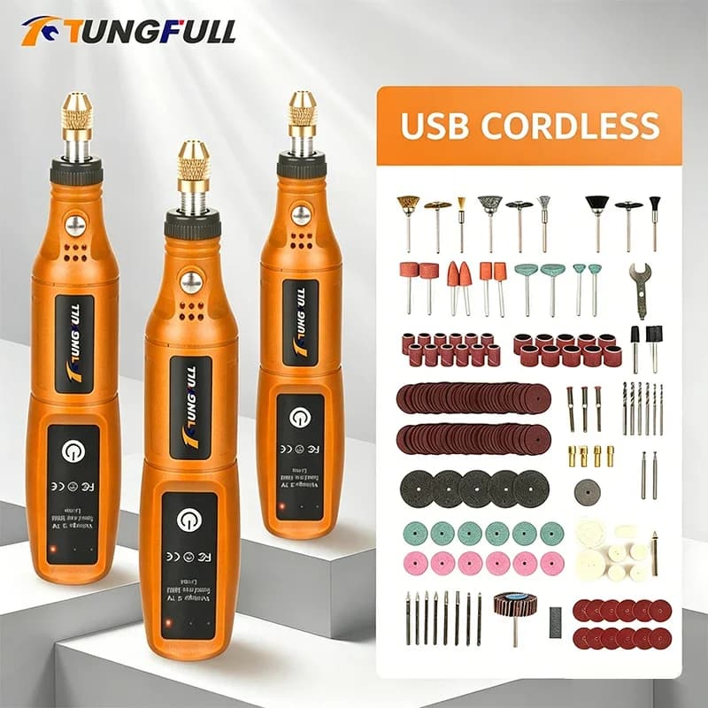 TUNGFULL Mini Electric Grinder Wireless Rechargeable Electric Drill Drilling Machine with Tool Kit Wood Carving Tools Drill Pen