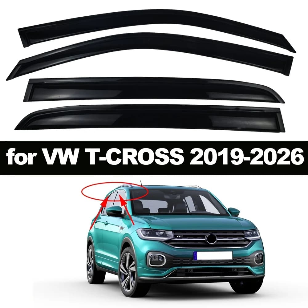 Parasole per Auto, Deflettore Meteo, Striscia Antipioggia - per VOLKSWAGEN T-Cross 2019-2026. Deflettori per Finestrini Auto, Protezioni Antipioggia per Finestrini