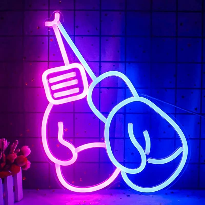 Boxing Gloves teaches at the Neon LED Room Wall Decor USB powered with hanging acrylic switch for gym boxing shop sign bedroom Club Decor