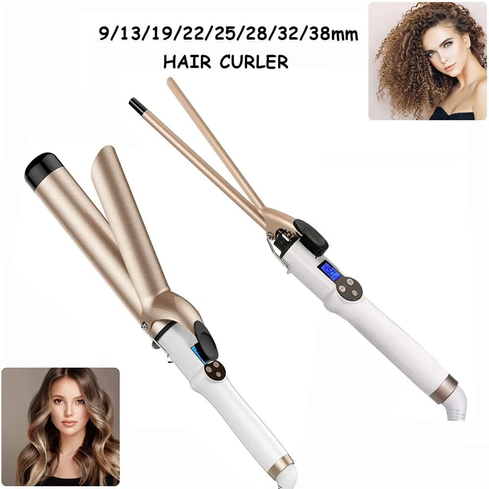 Electric curling iron with LCD display for waves and curls, for fashionable styling