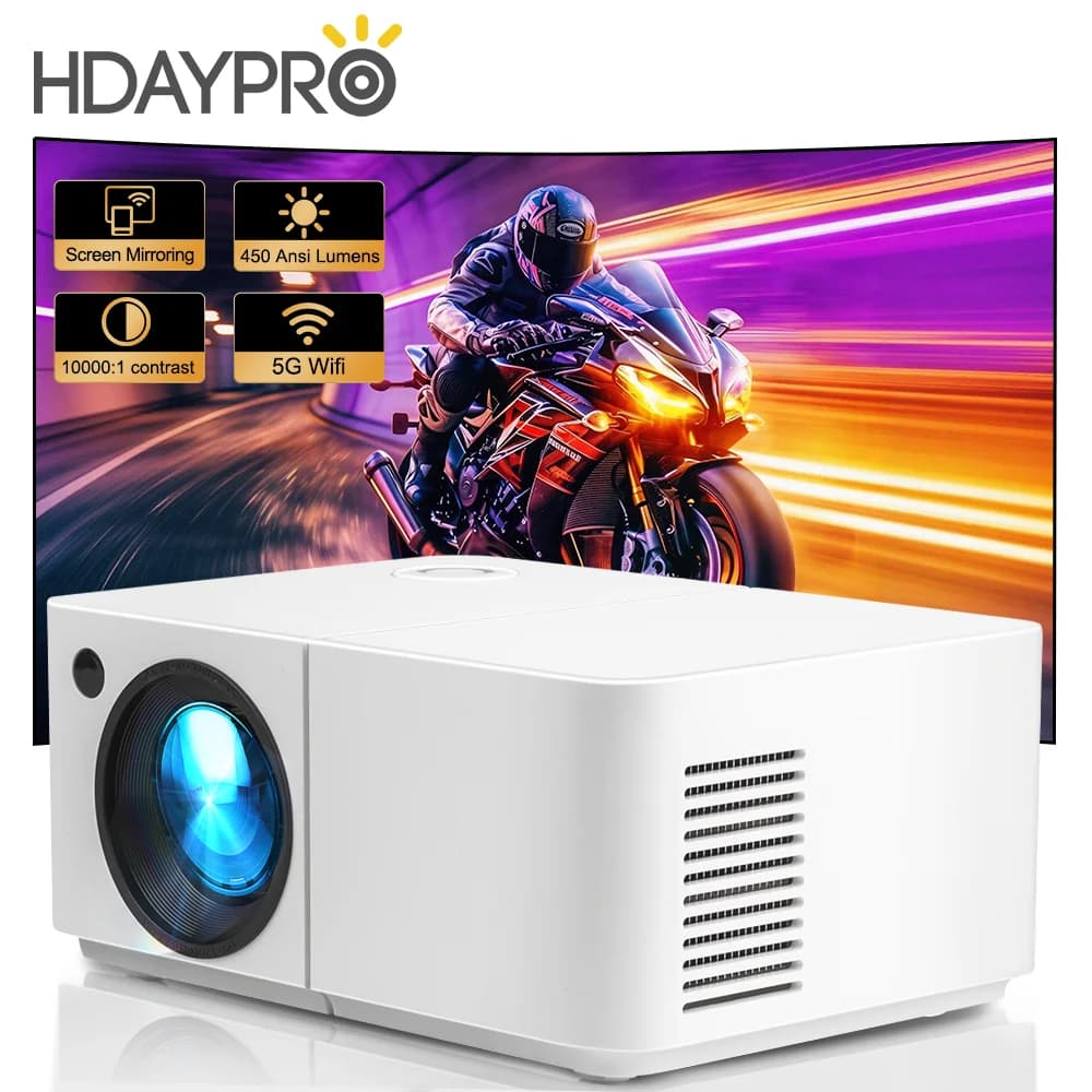 Proiettore portatile PROGAGA HD300 450ANSI 14000 Lumen Smart 5G WiFi BT per Home Theater Cinema, proiettore video portatile per esterni