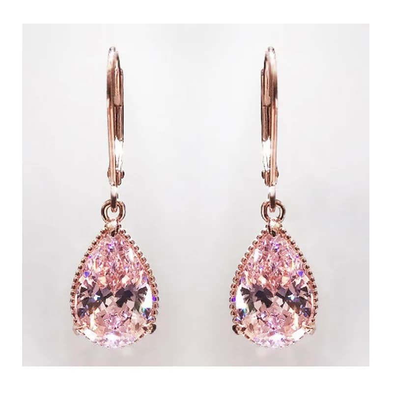 Simulation Water Drop Diamond Women's Pink Stud Earrings Rose Gold Plated Diamond Earrings Colored Gemstone Earrings Jewelry