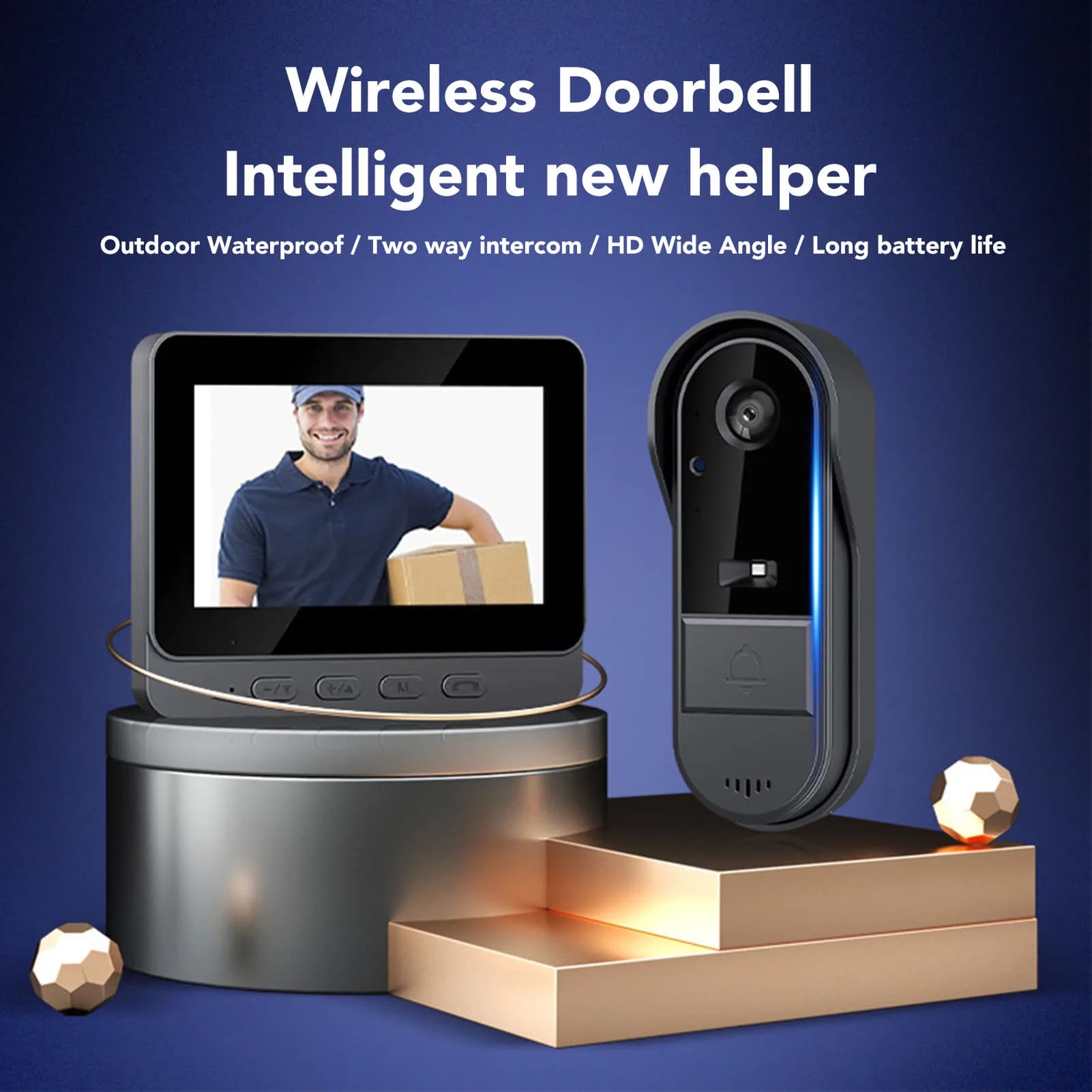 Sistema citofonico campanello video 170 ° Visione notturna grandangolare IP66 Impermeabile 1080P 8MP Videocitofono Schermo da 4,3 pollici per la casa