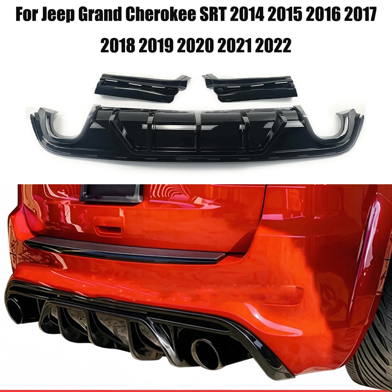 Rear Bumper Diffuser 3Pcs For Jeep Grand Cherokee SRT 2014-2022 Rear Lower Bumper Lip Diffuser Spoiler Splitter Carbon Look