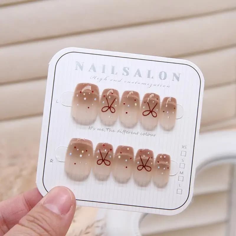 10pcs/set Blush Pink Gradient Handmade Short Fake Nails Bow Design Nail Art Simple Fashion Press on False Nail for Women&Girl