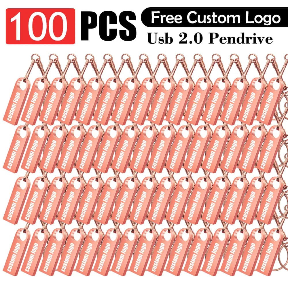 Chiavette USB 2.0 in Metallo Personalizzabili con Logo, 100 Pezzi/Lotto, 4GB 8GB 16GB 32GB 64GB 128GB, Regalo Aziendale