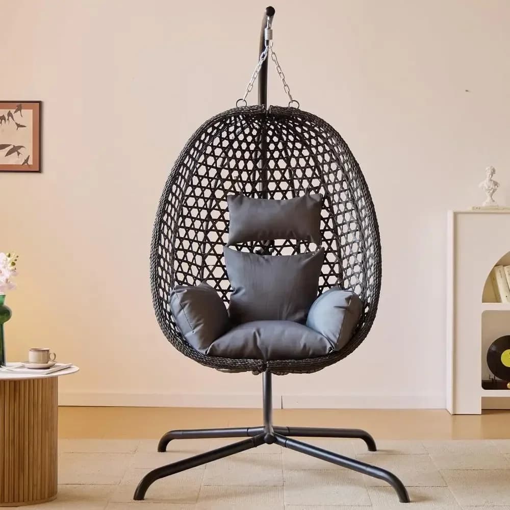 Indoor-Outdoor Egg Swing Chair with UV-Resistant Cushion, 350lbs Capacity, Gray