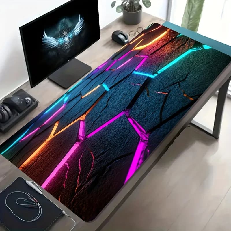 Tappetino per Mouse da Gaming con Texture Effetto Neon, Base in Gomma Antiscivolo, Grande Tappetino da Scrivania per PC e Ufficio