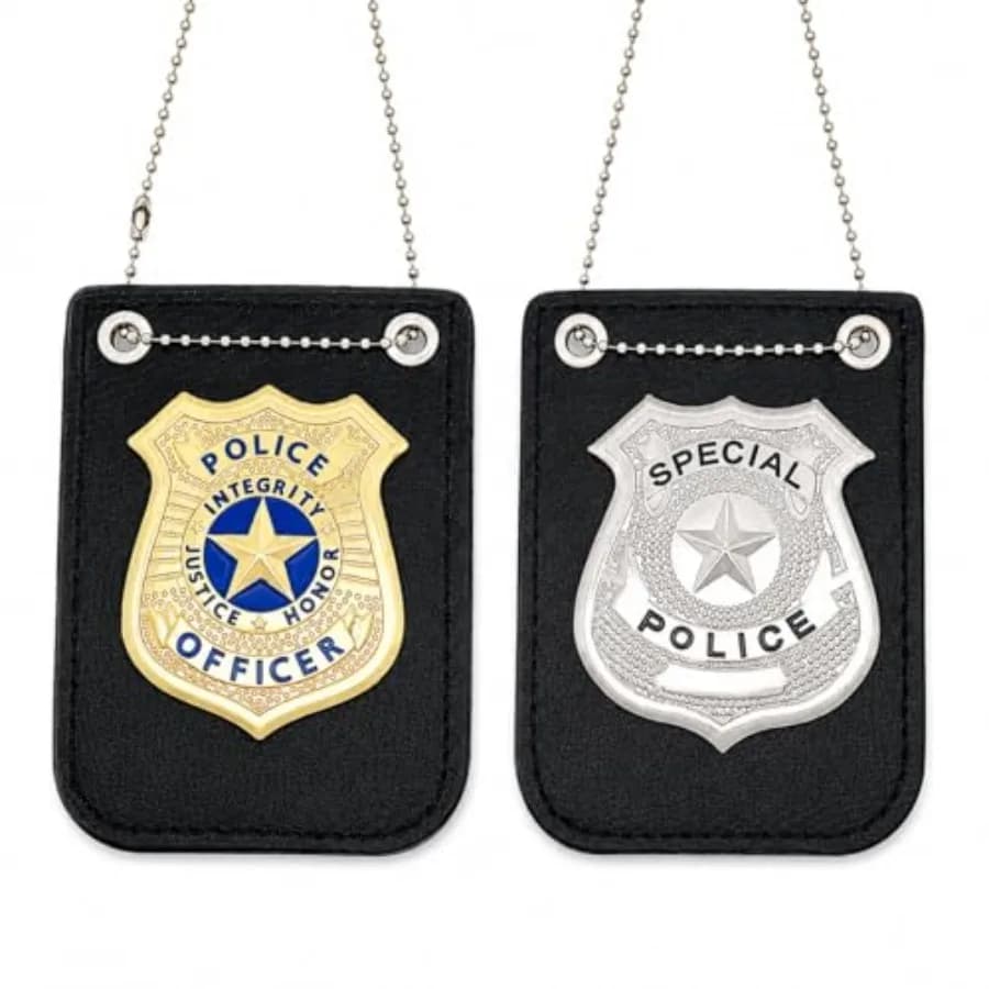iMagitek 2 Pezzi Accessori per Costume da Poliziotto per Adulti Distintivo di Polizia con Catena e Clip da Cintura per Accessori Costume da Poliziotto