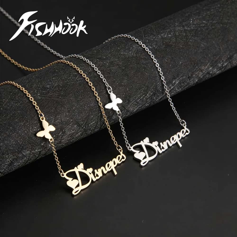 Collana Personalizzata con Nome a Forma di Farfalla per Donne, Uomini, Ragazze, Coppie, Regalo, Catenina in Acciaio Inossidabile, Ciondolo in Metallo, Gioielli