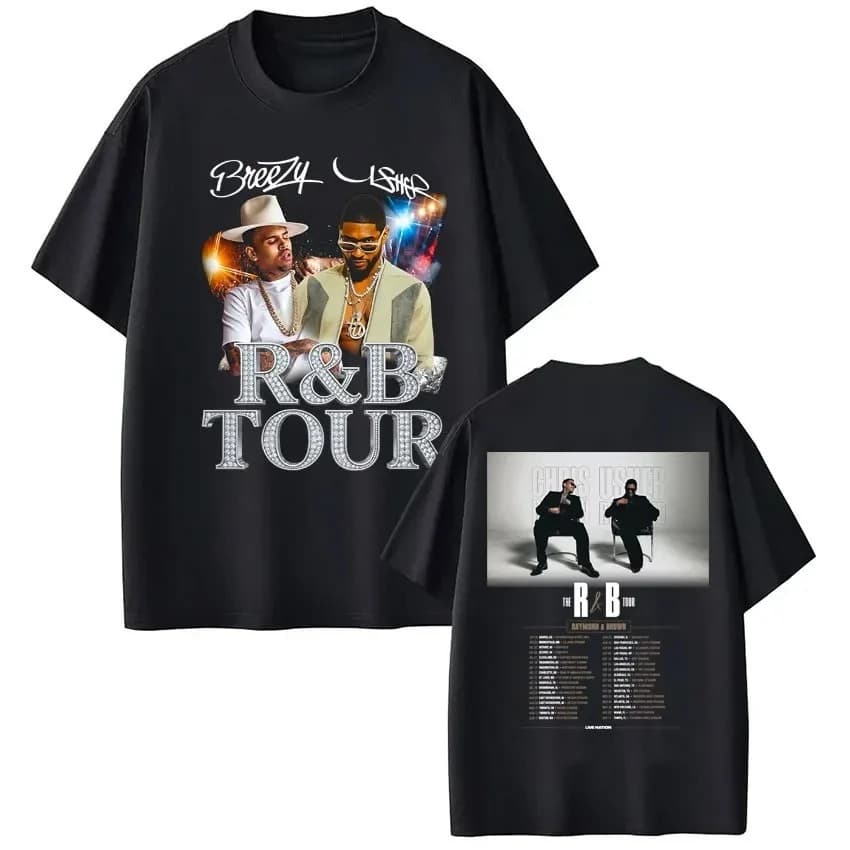 T-Shirt Estiva Hip Hop alla Moda per Uomo e Donna, Maglietta Oversize Casual in Cotone dei Rapper Chris Brown e Usher Raymond The R&B Tour
