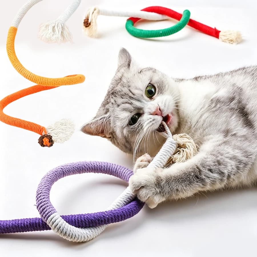 Interactive Teeth Grinding Cotton Rope Cat Toy Play Teeth Grinding Daily Interactive Teasing Stick