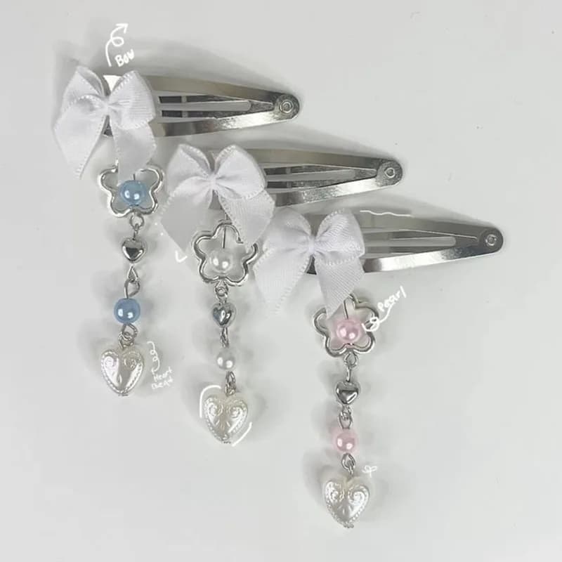 1 piece of hair clip accessories with beads and handmade bow, y2k jewelry