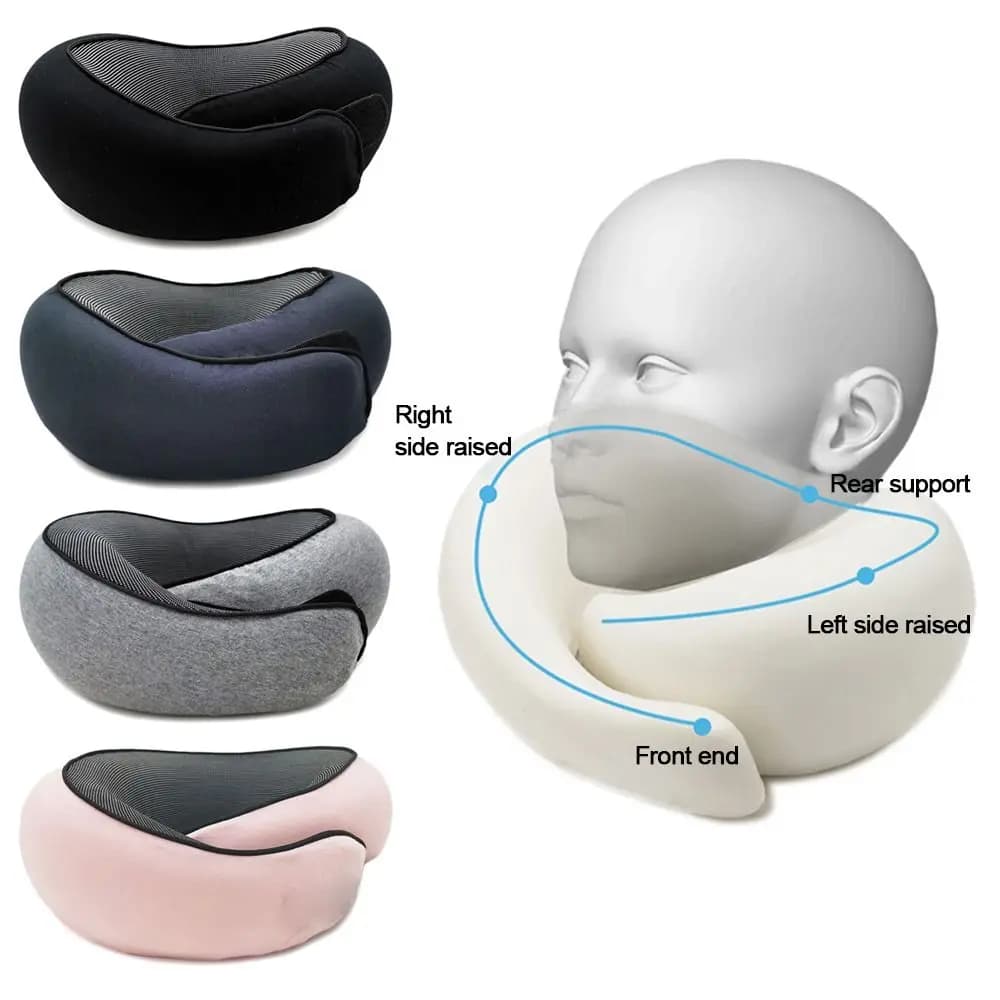 Cuscino portatile in memory foam a forma di U Supporto per il collo Poggiatesta regolabile Cuscino per aereo per auto Cuscino per il collo da viaggio per dormire da campeggio