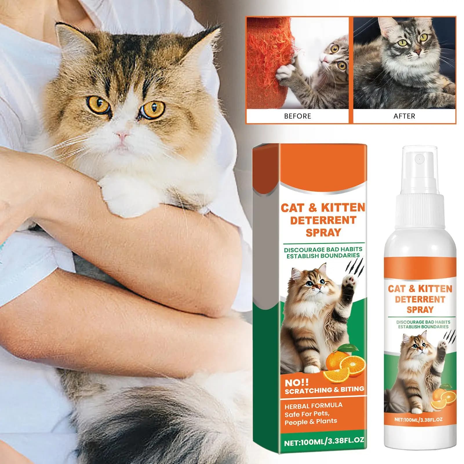Spray Anti-Graffio per Animali Domestici, Protezione per Mobili, Addestramento Contro i Graffi in Aree Riservate, Anti-Masticazione, Calmante per Ansia, Spray Protettivo per Divani e Mobili per Gatti