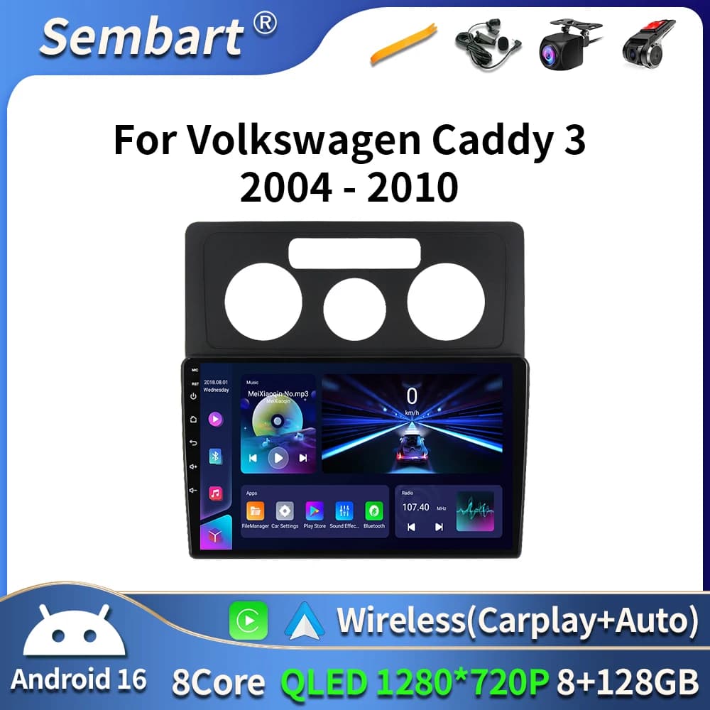 Android 16 Carplay Auto Per Volkswagen Caddy 2K 3 III 2004 - 2010 Autoradio Multimedia Video Player Navigazione GPS 2Din 4G DVD