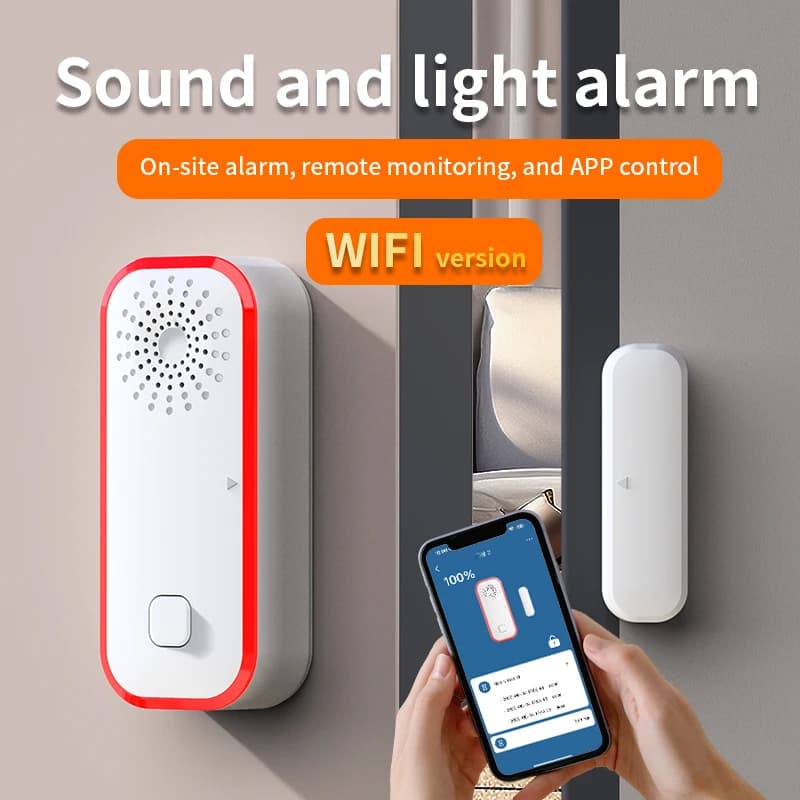 Tuya WiFi Sensore magnetico per porta Allarme intelligente Allarme sonoro e luminoso per porte e finestre Monitoraggio remoto Braccio e disinserimento con un clic