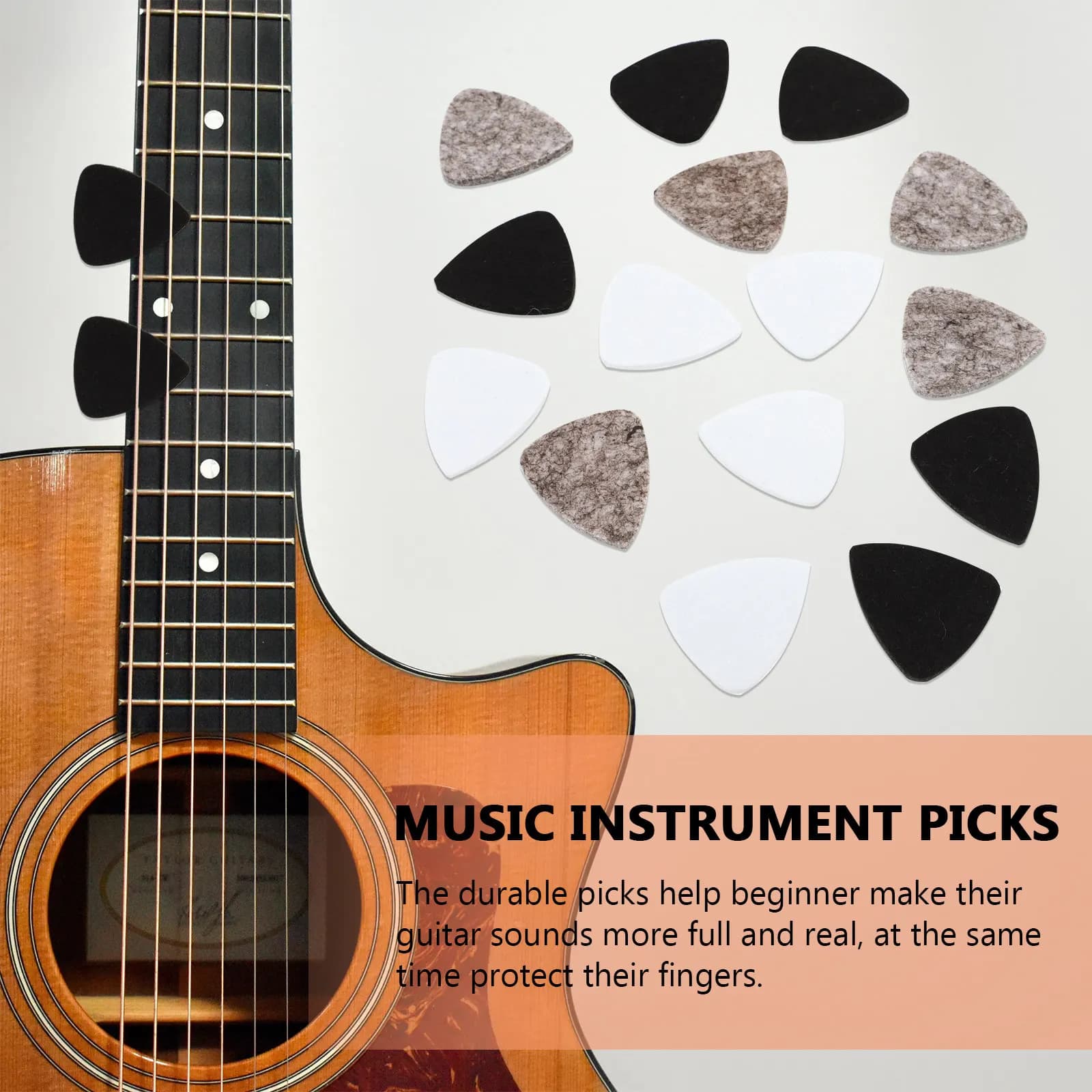 Set di 15 Plettri in Feltro per Chitarra, Amplificazione Naturale del Suono, Ideali per Chitarra Acustica e Ukulele, Accessorio per Musicisti