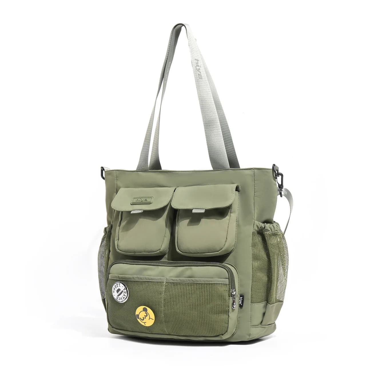 Waterproof Nylon Tote Bag for Men Women Multi-Pocket Large Capacity Shoulder Purse Casual Travel Work Handbag with Side Mesh