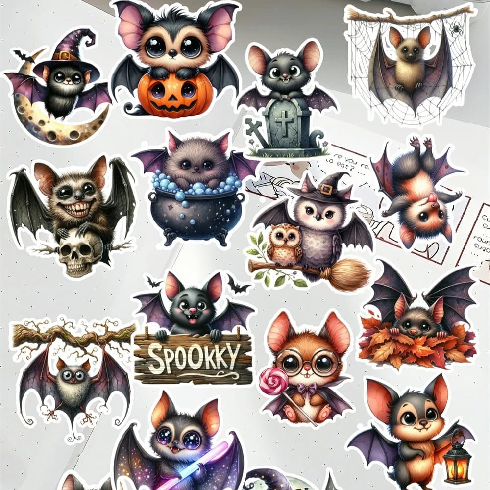 17 adesivi in carta con pipistrelli di Halloween in stile anime, acquerello e cartoni animati, per valigie, quaderni, diari, decorazioni per album, articoli di cancelleria fai da te