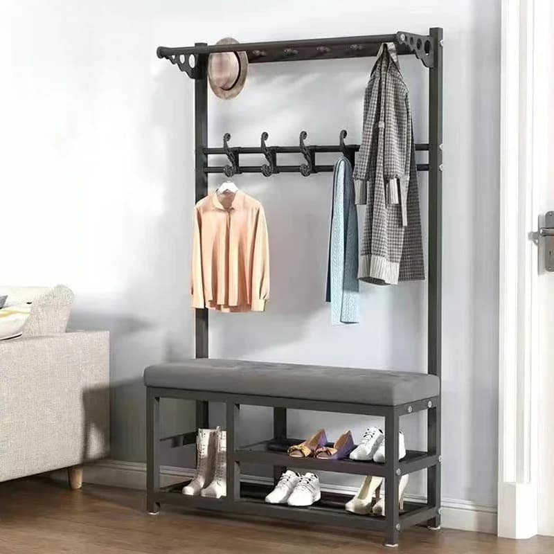 Ee# Ent Door Bench Coat Rack Clothes Hanger Integrated Hall Tree With Shoe Storage Hooks Household Floor Shoe Cabinet Hanger