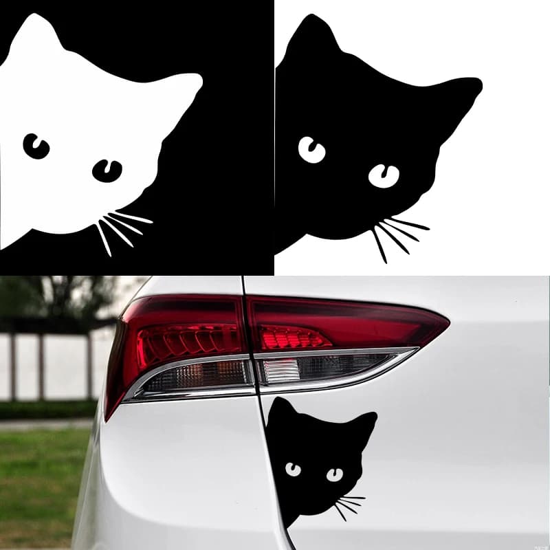Adesivi interni auto adesivi gatto nero/bianco/laser divertenti adesivi in vinile accessori decorativi per lo styling dell'auto