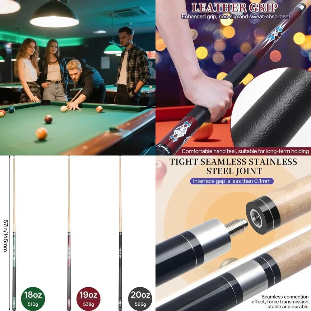 Set di 58 Stecche da Biliardo, 18-21 Once in Legno d'Acero, Stecche Professionali per Adulti, Colori Assortiti, Ideali per Tavoli da Biliardo da Bar