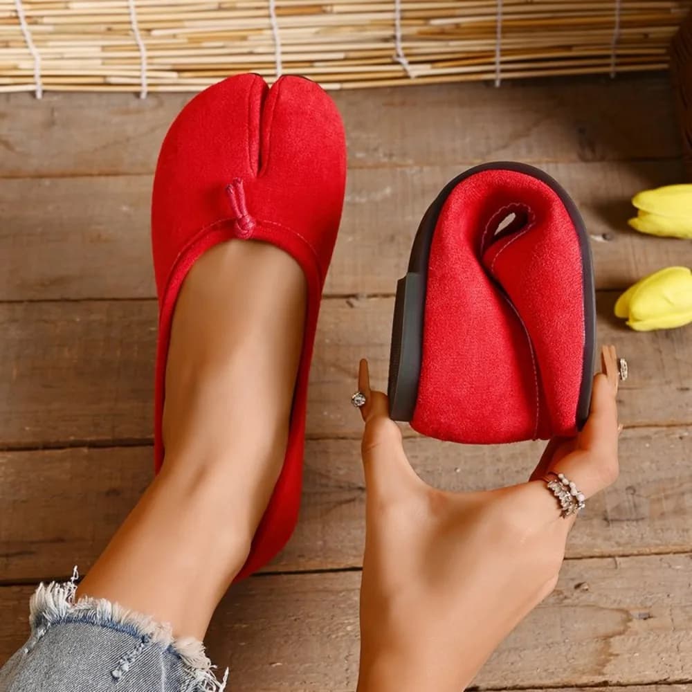 Summer Flat Women's Bowknot Tabi Ninja Shoes Pig Toe Slippers Lazy Person Horse Hoof Split Toe Mocassines Loafers Shoes Women