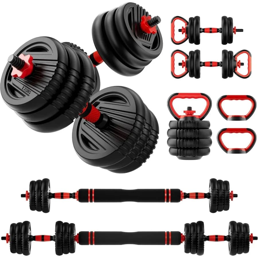 Adjustable dumbbell set, free weight set of 45 pounds (2.5 pounds) with connector, 4 in1 handlebar set used as barbells, kettlebells, push
