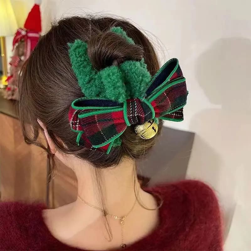 1pc delle donne multi colore fiocco di Natale campana peluche afferrare clip autunno/inverno ragazza griglia stile forcina squalo clip copricapo