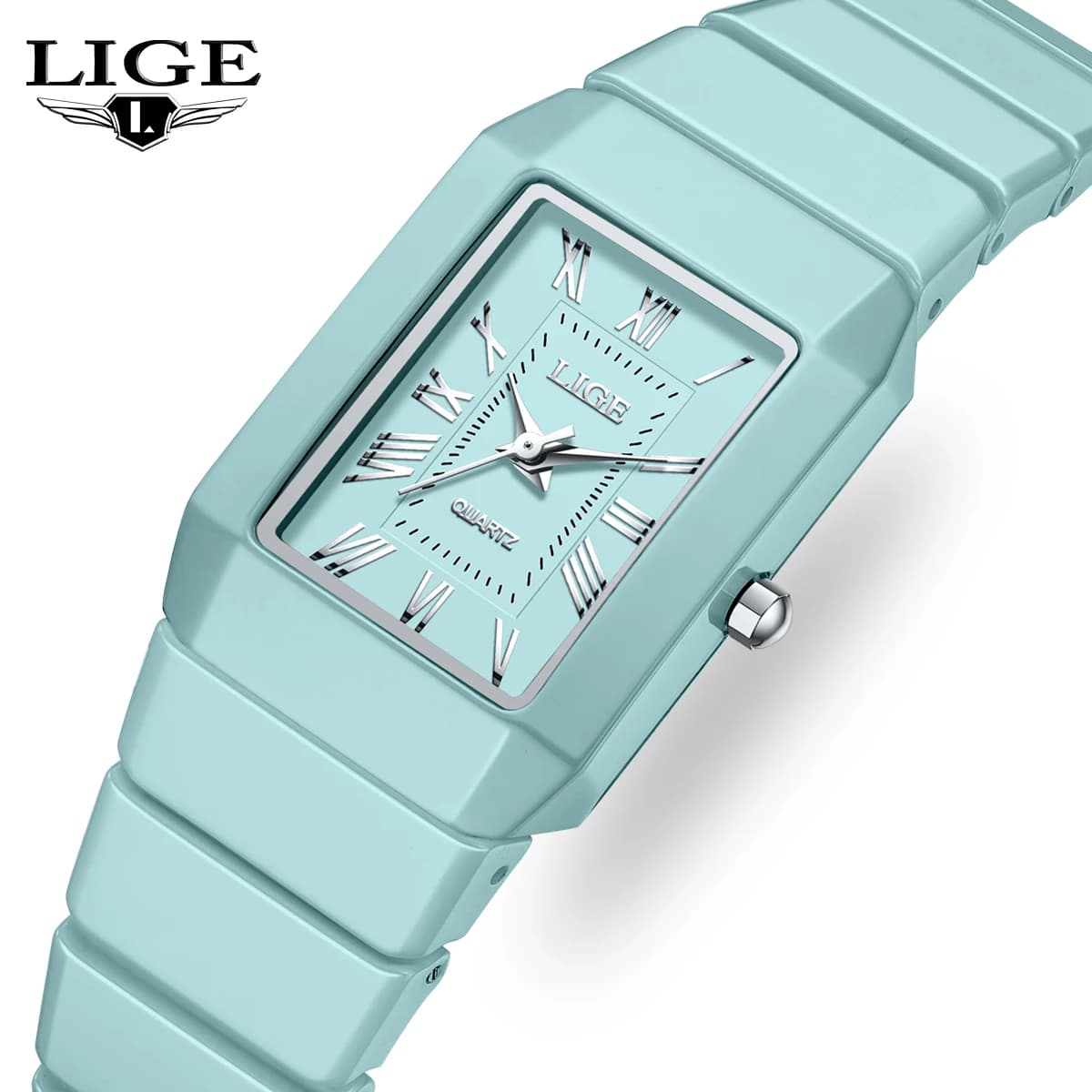 LIGE Orologio da donna elegante alla moda Orologio da polso da donna al quarzo in ceramica quadrata Orologio casual da donna con cinturino in ceramica impermeabile di lusso