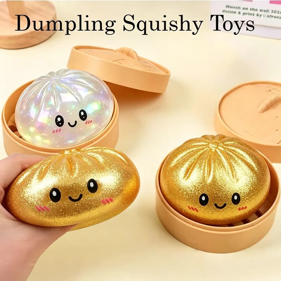 Realistic Giant Dumpling Squeeze Toy with Bamboo Steamer Soft TPR Dough Ball Decompression Fidget Toy Funny Creative Gifts