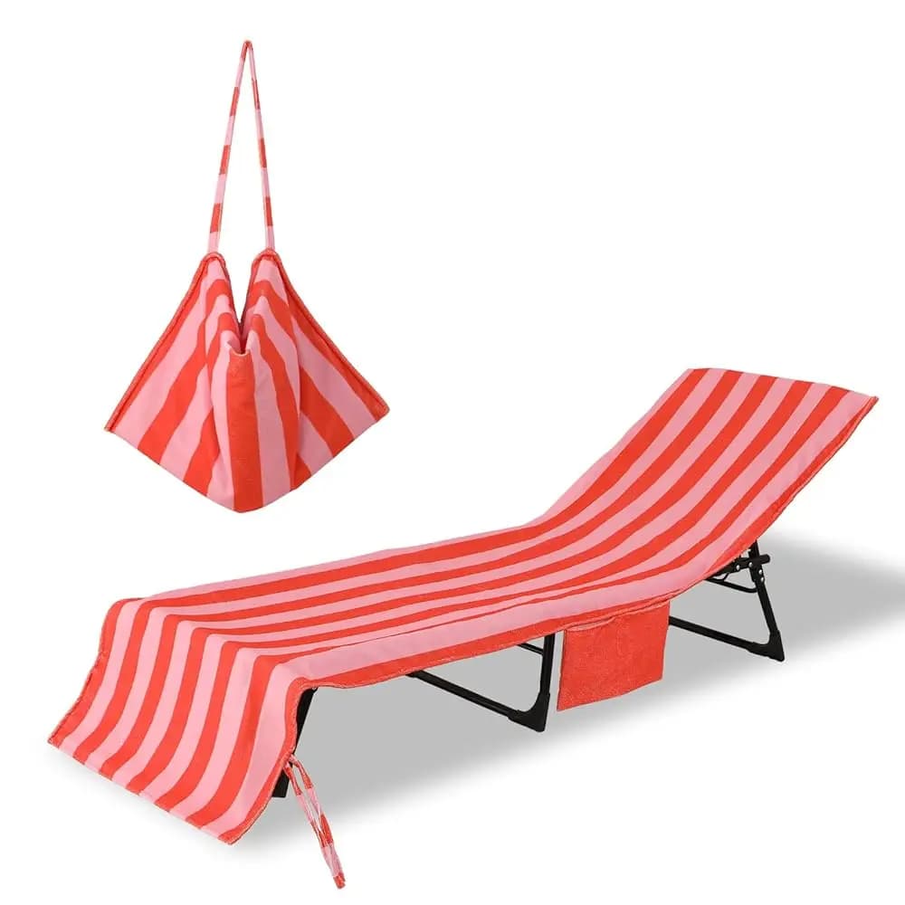 Copertura per sedia a sdraio da spiaggia, copertura per sedia a sdraio in morbida microfibra, copertura per sedie da patio e piscina con tasche laterali, 80 x 26 pollici