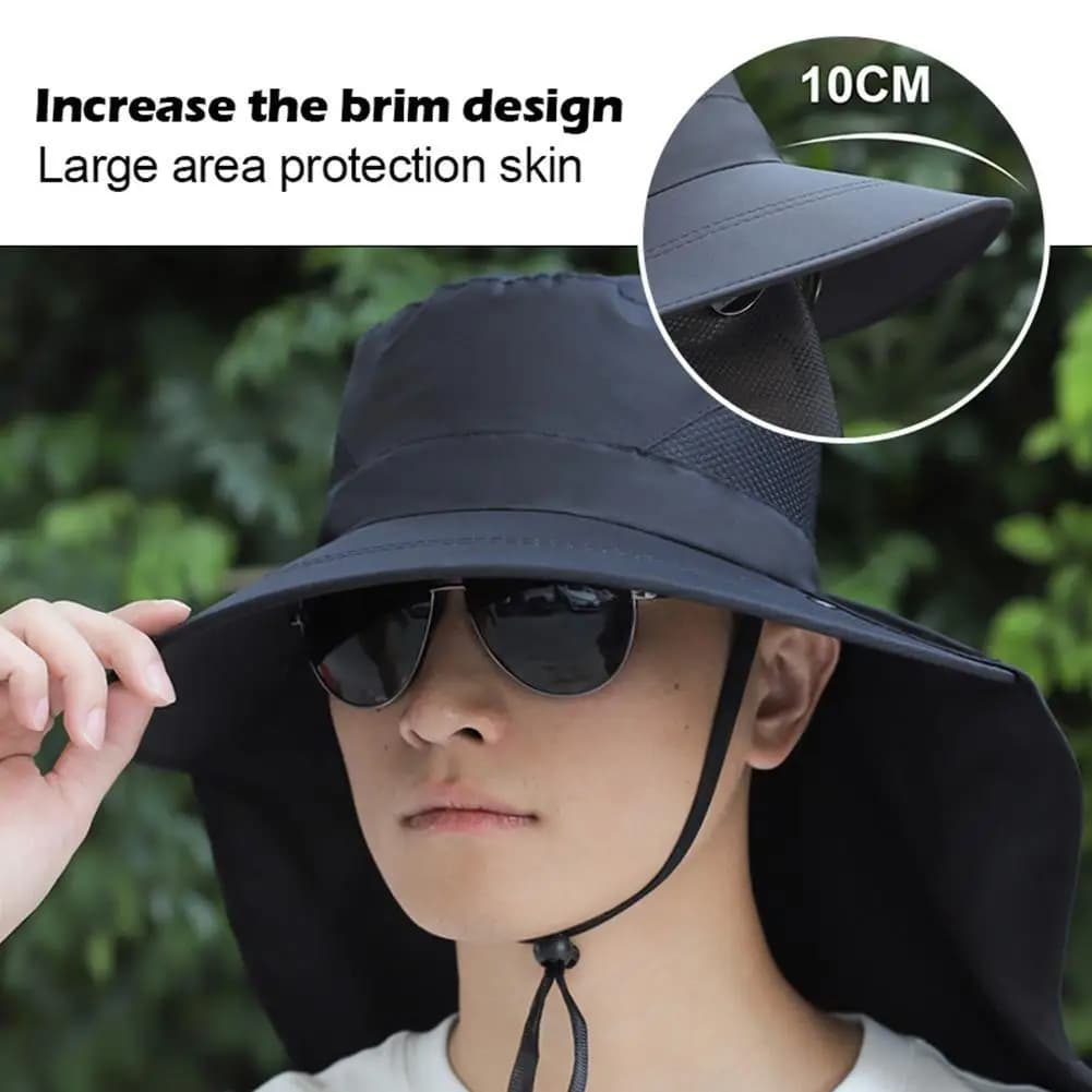 Large, waterproof and fast drying summer unisex hat, with UV protection, Panama style, for fishing, camping, hiking, with neck protection.