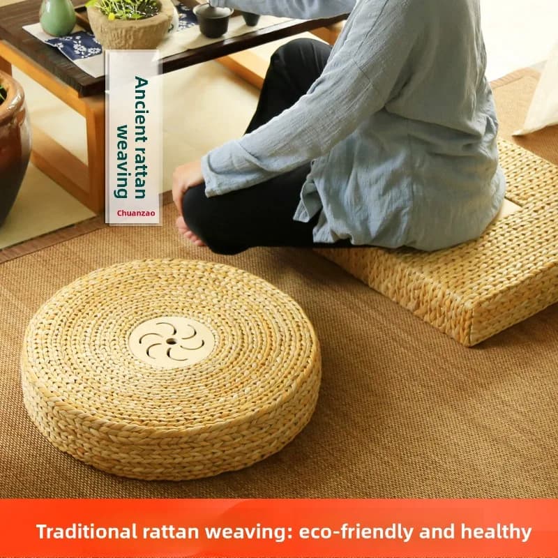 Rattan Weave Moxibustion Cushion Stool Handwoven Ancient Method Meditation Pad Woven Willow Reed Mat for Moxibustion