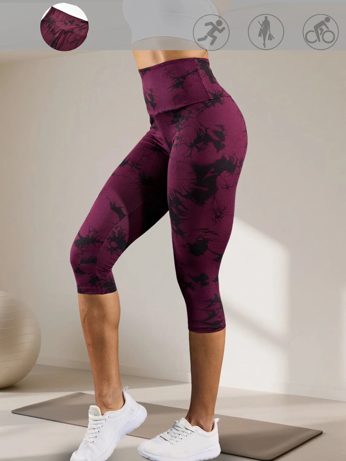 Pantaloni capri da donna con stampa tie-dye a vita alta super morbidi per un look comodo da casa e casual